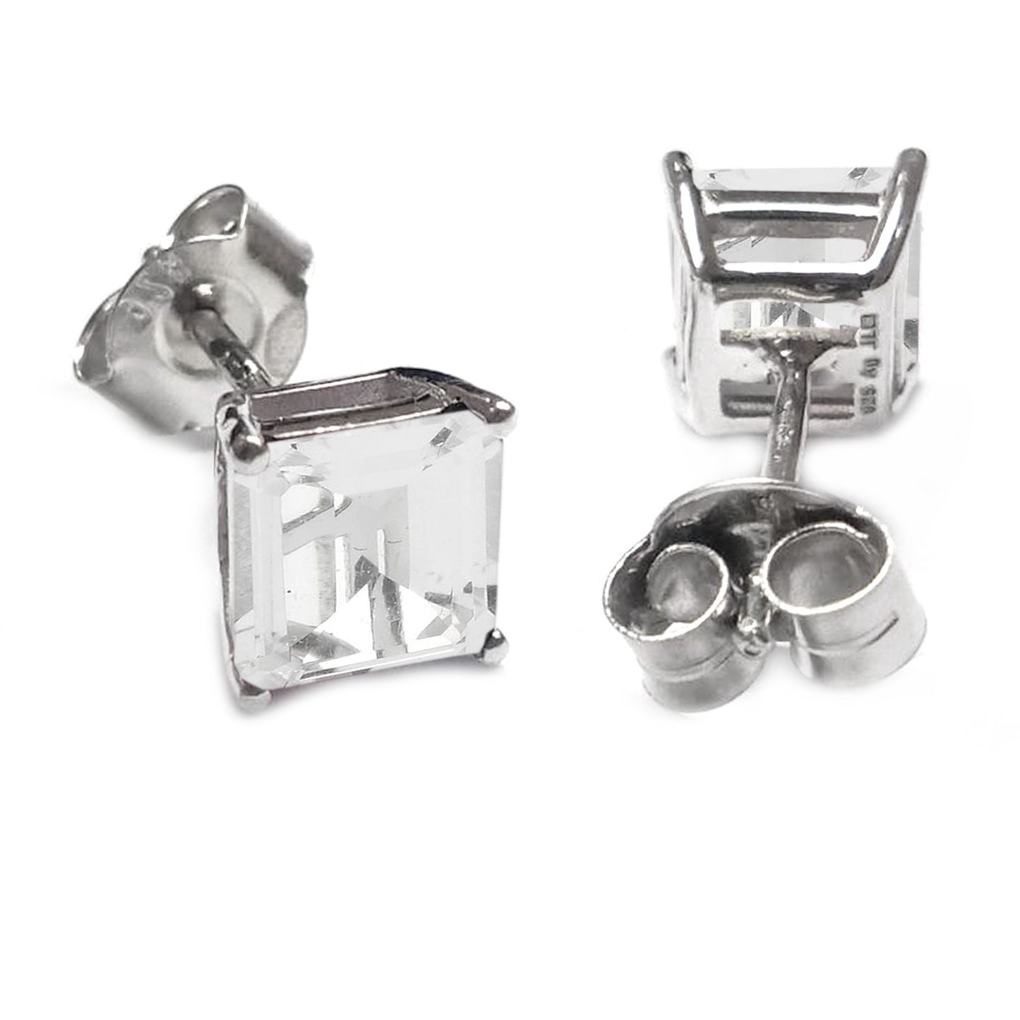 925 Sterling Silver White Topaz Square Stud Earrings