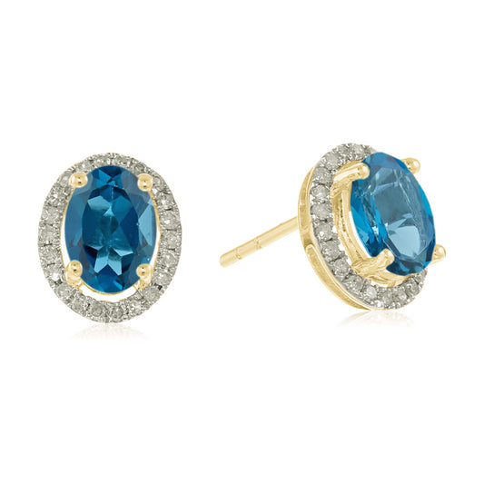 10KT Yellow Gold London Blue Topaz Gemstone Earring