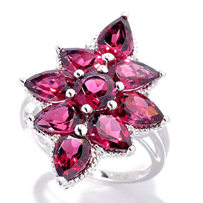 925 Sterling Silver Rhodolite Garnet and White Natural Zircon Gemstone Culster Rings