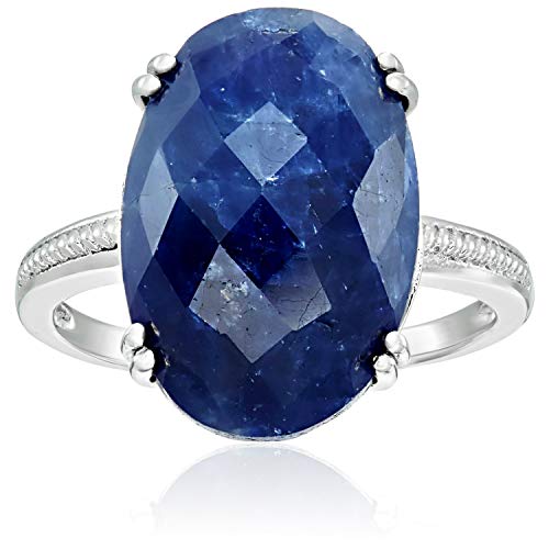 Pinctore Sterling Silver Opaque Blue Sapphire Solitaire Engagement Ring
