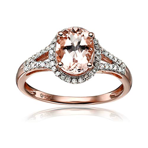 Pinctore 10k Rose Gold Morganite And Diamond Oval Halo Ring (1/5cttw H-I Color, I1-I2 Clarity)