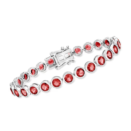 925 Sterling Silver Red Garnet Tennis Bracelet