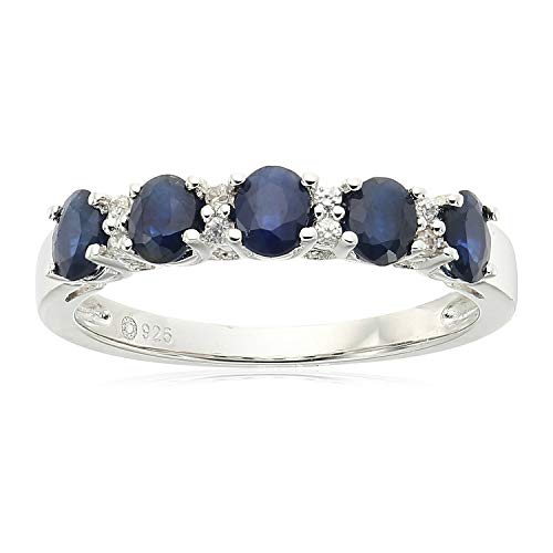 Pinctore Ster Silver Blue Sapphire, White Zirconia 5-stone Stack Ring