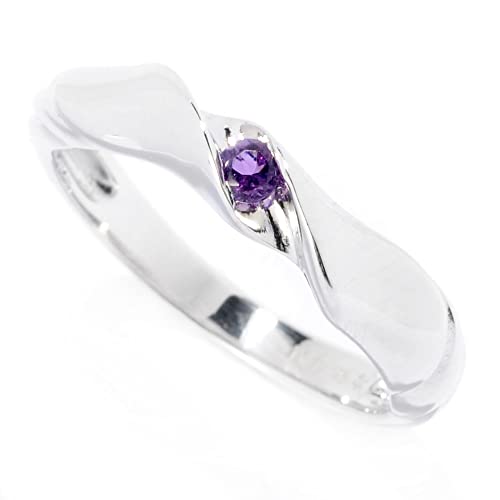 Pinctore Sterling Silver 2.5mm Round 0.06ctw African Amethyst Stack Band Ring, Size 6