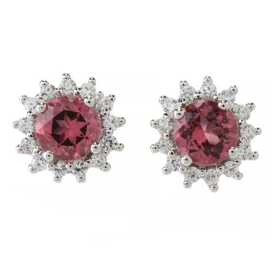 14Kt White Gold 1.3 Ctw Pink Tourmaline And White Zircon Stud Earrings