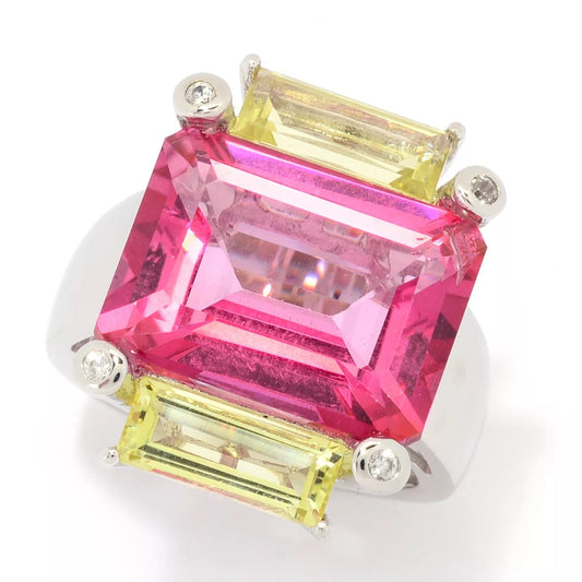 Pink Topaz With Ouro Verde Gemstone Silver Ring Gift For Her