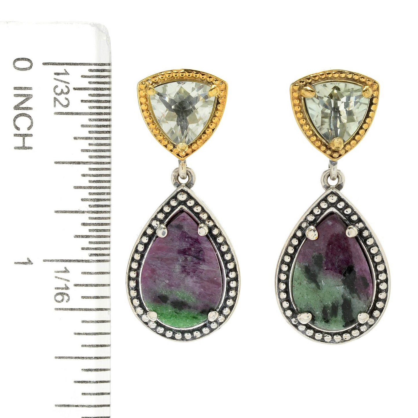 925 Sterling Silver Ruby Zoisite,Green Amethyst Dangle Earrings