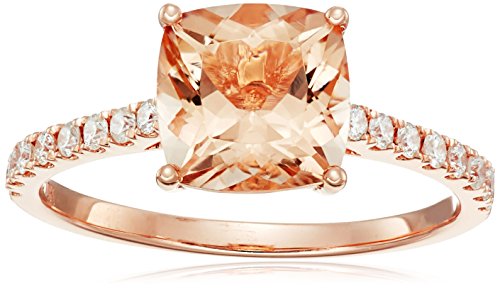 10k Rose Gold Morganite Cushion and Diamond Solitaire Ring (1/4 cttw H-I Color, I1-I2 Clarity), Size 7