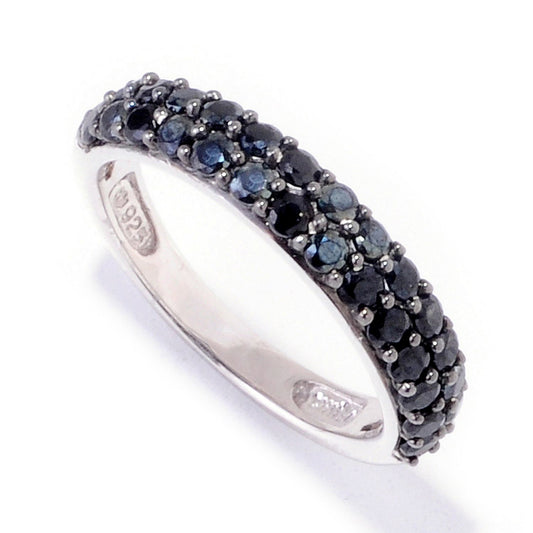 Sterling Silver Black Spinel Round Gemstone Band Rings