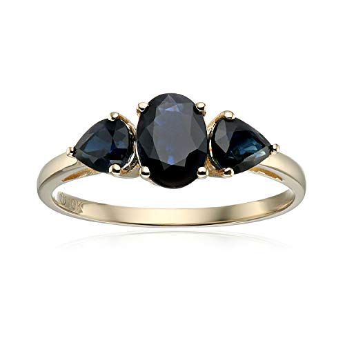 Pinctore 10k Yellow Gold Blue Sapphire Oval and Pear 3-Stone Ring