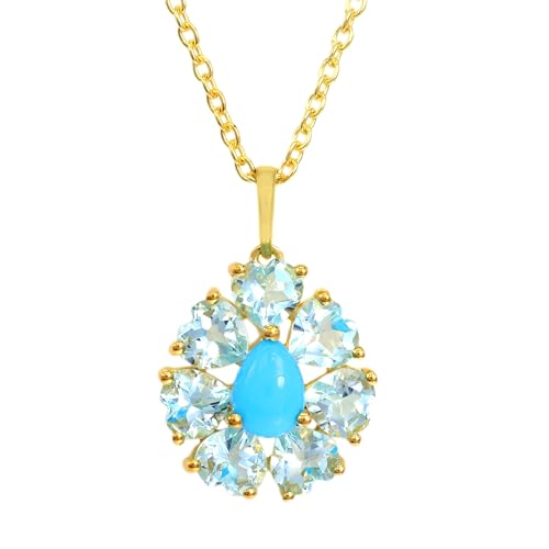 18k Yellow Gold Plating Over Sterling Silver Sleeping Beauty Turquoise And Sky Blue Topaz Gemstone Pendants