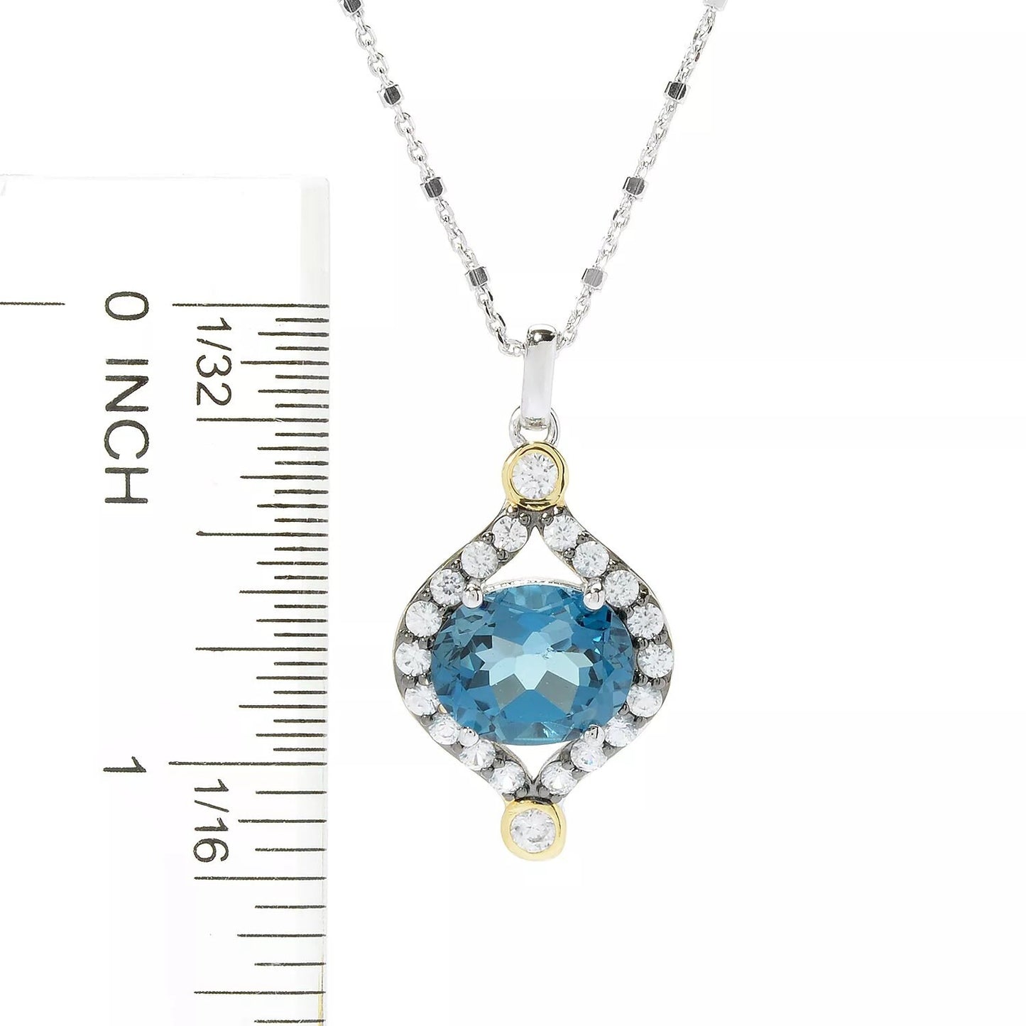 London Blue Topaz With White Zircon Gemstone Pendant, 925 Sterling Silver Pendant, Anniversary Gift, Gifts For Her