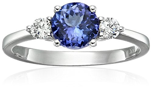 14k White Gold AAA Tanzanite And Diamond 3-stone Engagement Ring (1/5cttw, H-I Color, SI2 Clarity), Size 7