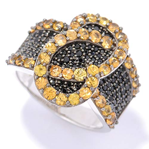 Sterling Silver 2Ctw Yellow Sapphire & 0.99Ctw Black Spinel Band Ring