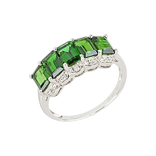 Pinctore Sterling Silver 3.05ctw Chrome Diopside & Diamond Ring, Size 7