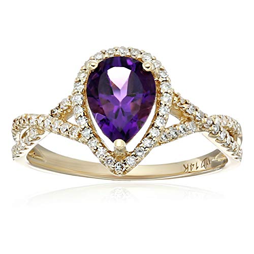 Pinctore 14k Yellow Gold African Amethyst and Diamond Solitaire Infinity Shank Engagement Ring