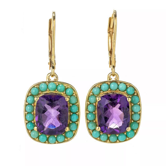 18k Gold Plating Over Sterling Silver, African Amethyst Gemstone Dangle & Drop Earrings