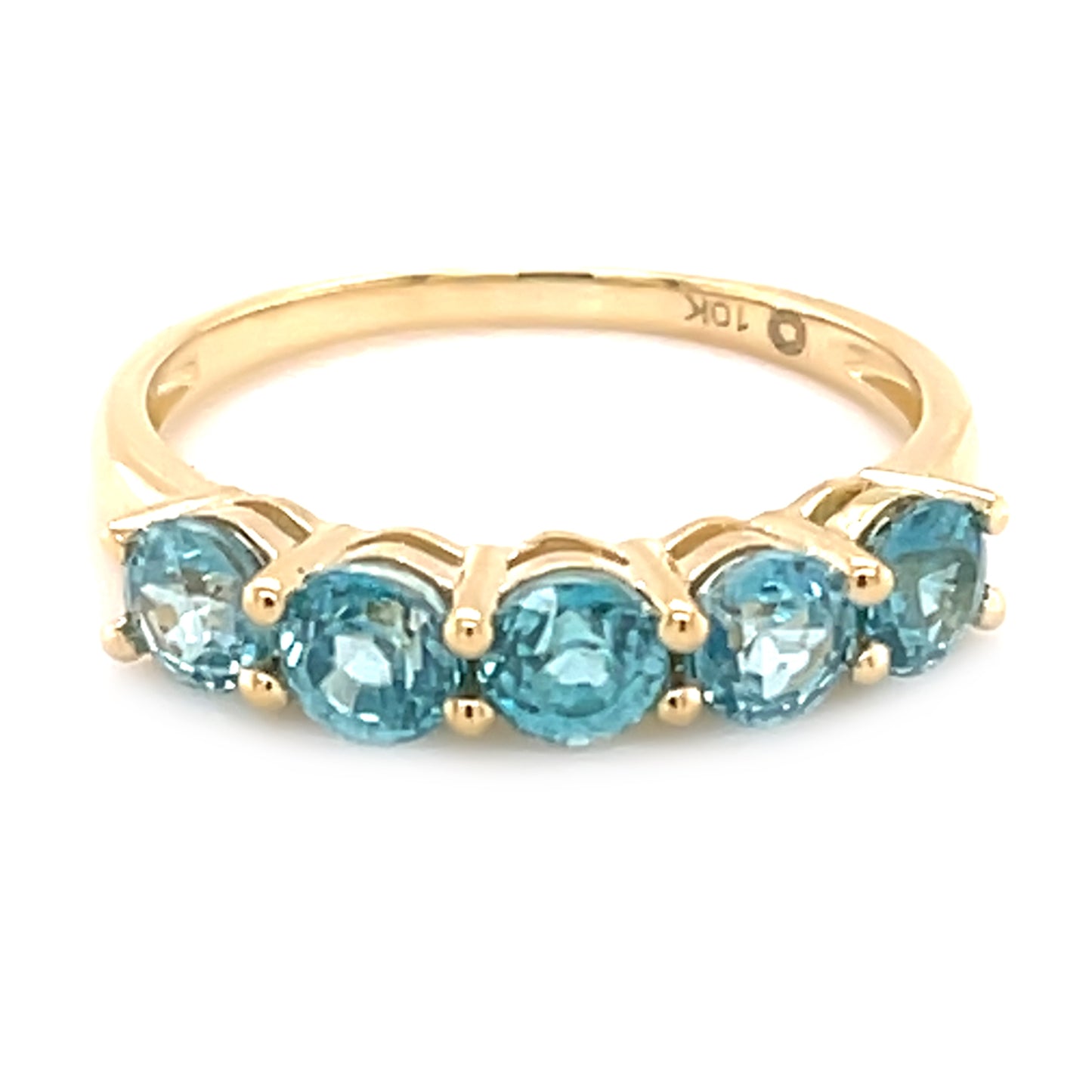 10K Yellow Gold Blue Zircon Gemstone 5-Stone Band Ring