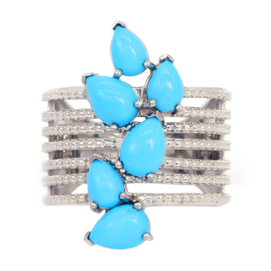 Natural Sleeping Beauty Turquoise Gemstone Ring 925 Sterling Solid Silver Rings Charms For Ring Anniversary Gift For Her