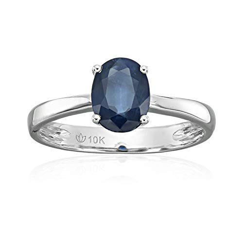 Pinctore 10k White Gold Genuine Blue Sapphire Solitaire Engagement Ring