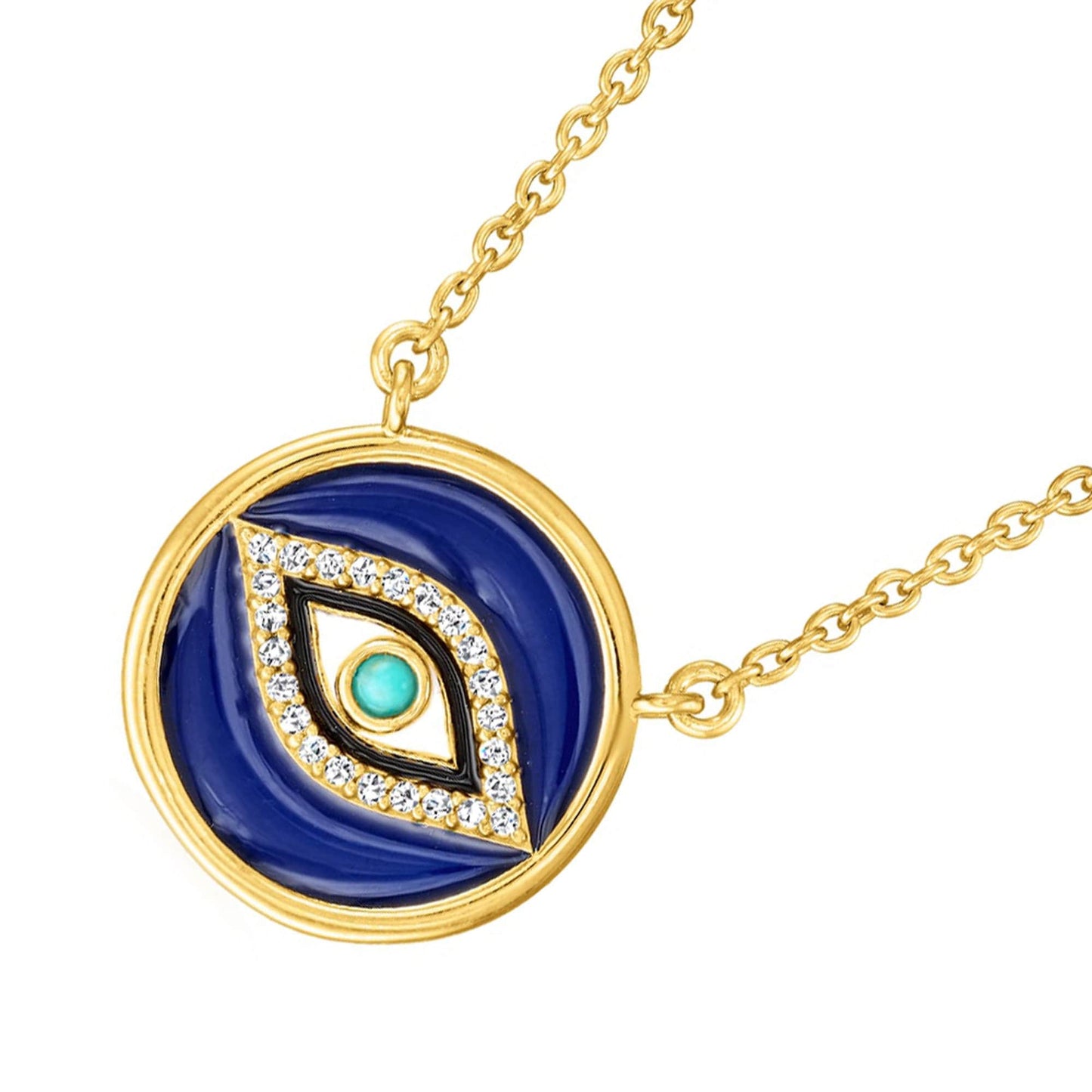 Evil Eye Sterling Silver, Campitos Turquoise White Topaz Pendant 18 Inches Chain