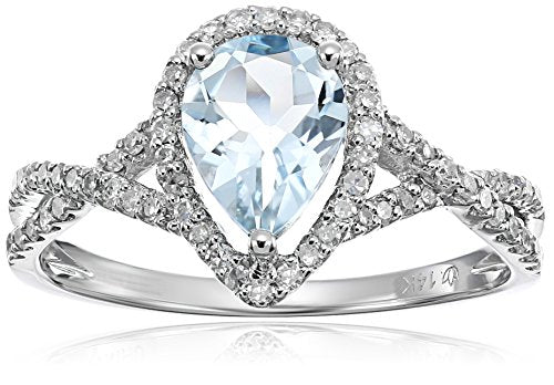 14k White Gold Aquamarine and Diamond Solitaire Infinity Shank Engagement Ring (1/4cttw, H-I Color, I1-I2 Clarity), Size 7