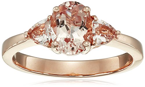 14k Rose Gold Morganite Oval and Trillion 3-Stone Ring, Size 7