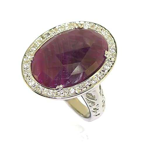 Pinctore Sterling Silver 8.04ctw Indian Ruby Solitaire w/Accent Ring, Size 7
