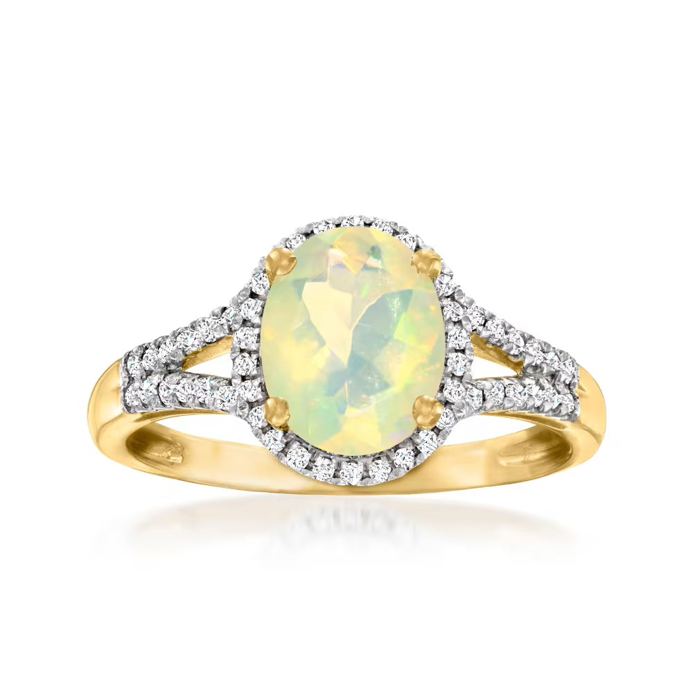 14lk Gold Ethiopian Opal Gemstone Band Rings