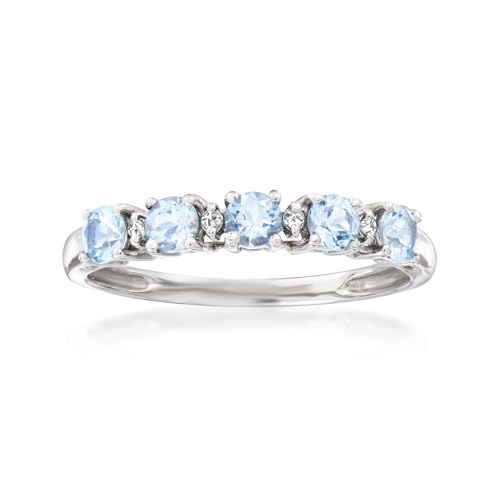 Pinctore 925 Sterling Silver Aquamarine and Diamond Gemstone Band Rings