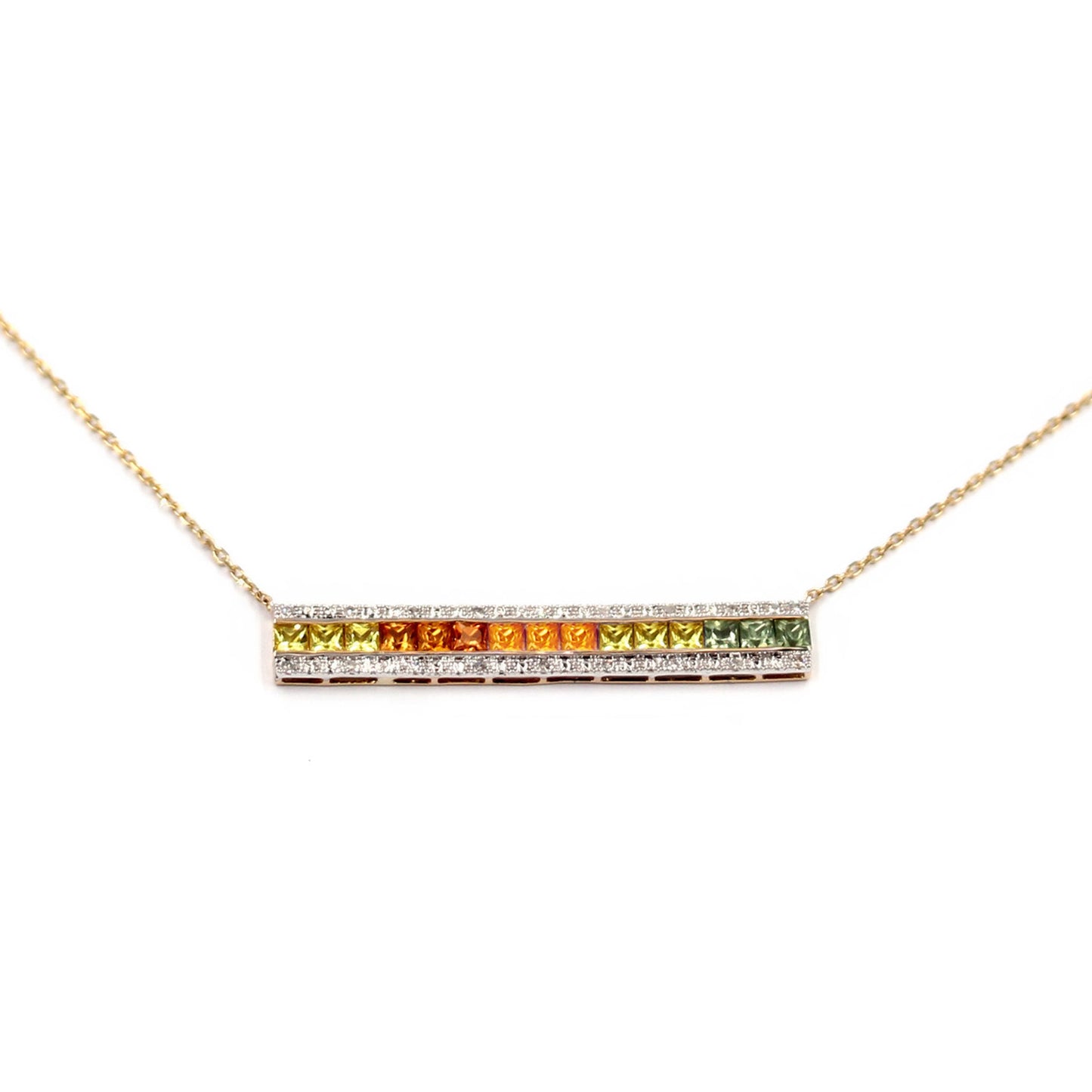 14k Yellow Gold Multi Sapphire and Diamond Gemstone Necklaces