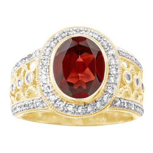 18k Yellow Gold Plated Over Sterling Silver Red Garnet and White Zircon Gemstone Ring