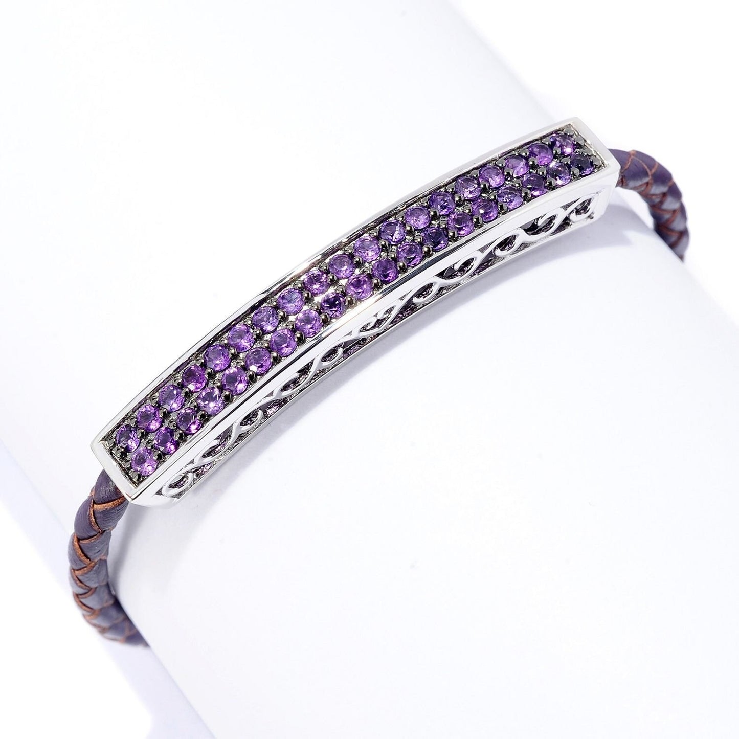 925 Sterling Silver Multi Gemstone Leather Cord Bracelet