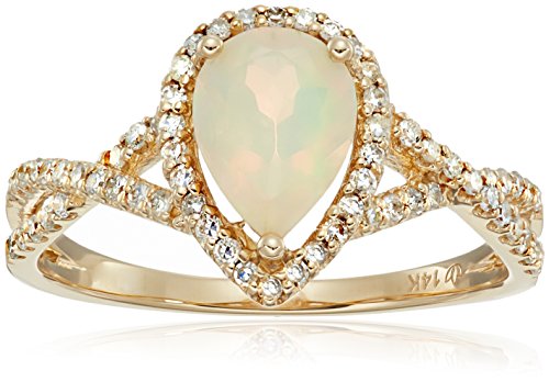 14k Yellow Gold Ethiopian Opal and Diamond Solitaire Infinity Shank Engagement Ring (1/4cttw, H-I Color, I1-I2 Clarity), Size 7