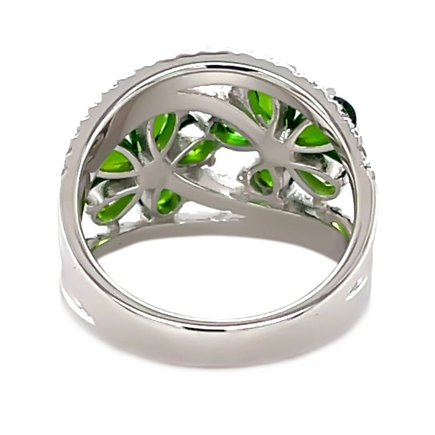 925 Sterling Silver Chrome Diopside, Created White Sapphire Ring
