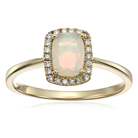 14Kt Yellow Gold Ethiopian Opal With Diamond Ring