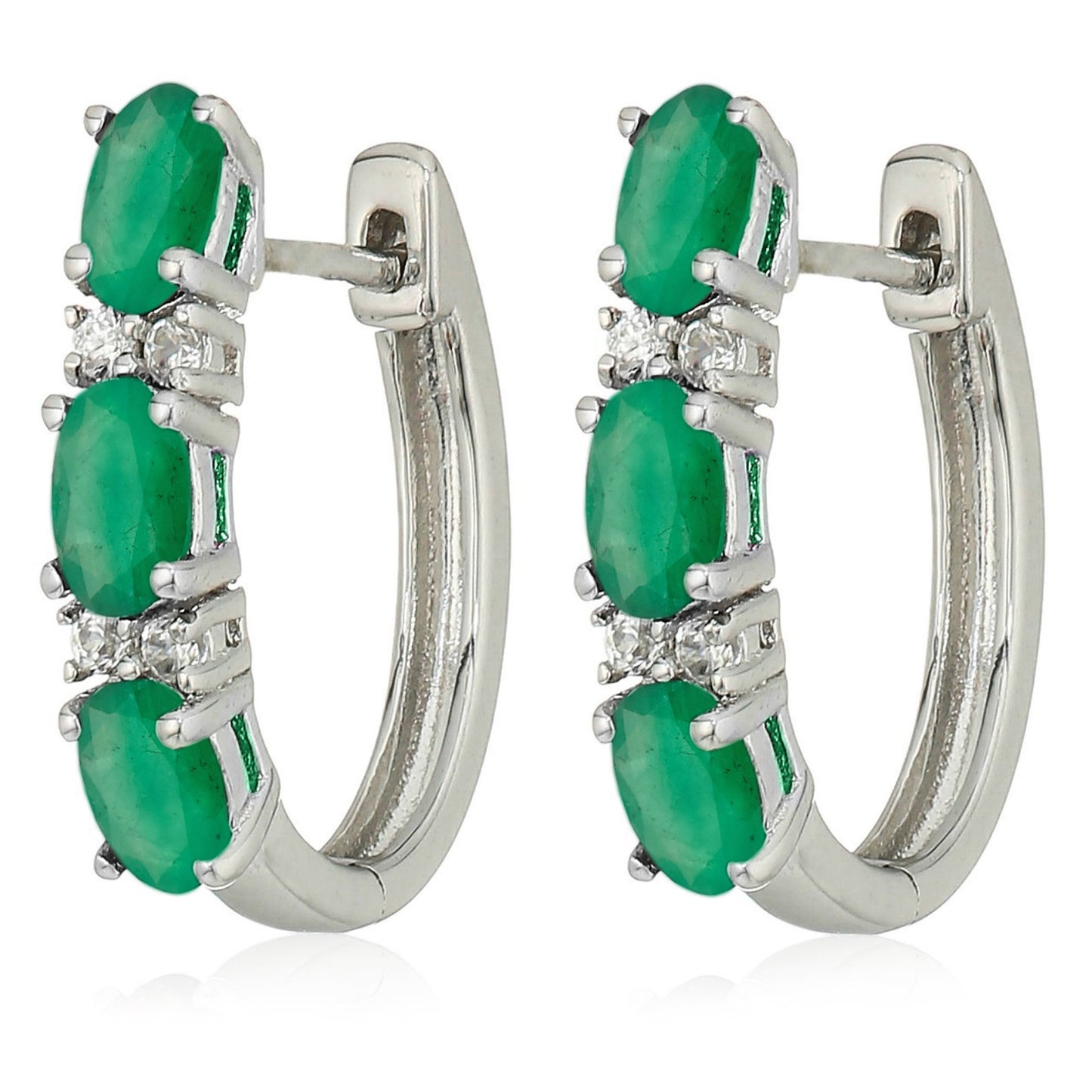 925 Sterling Silver Sakota Emerald Hoop Earrings