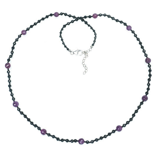 925 Sterling Silver Ruby,Black Spinel Necklace