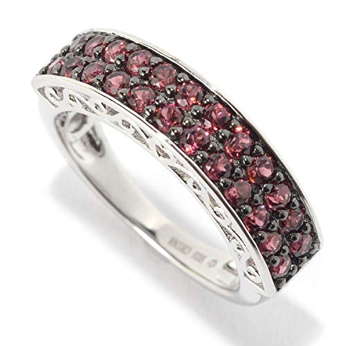 Pinctore Sterling Silver Double-Row 1.1ctw Red Garnet Stackable Band Ring, Size 7, Engagement Band