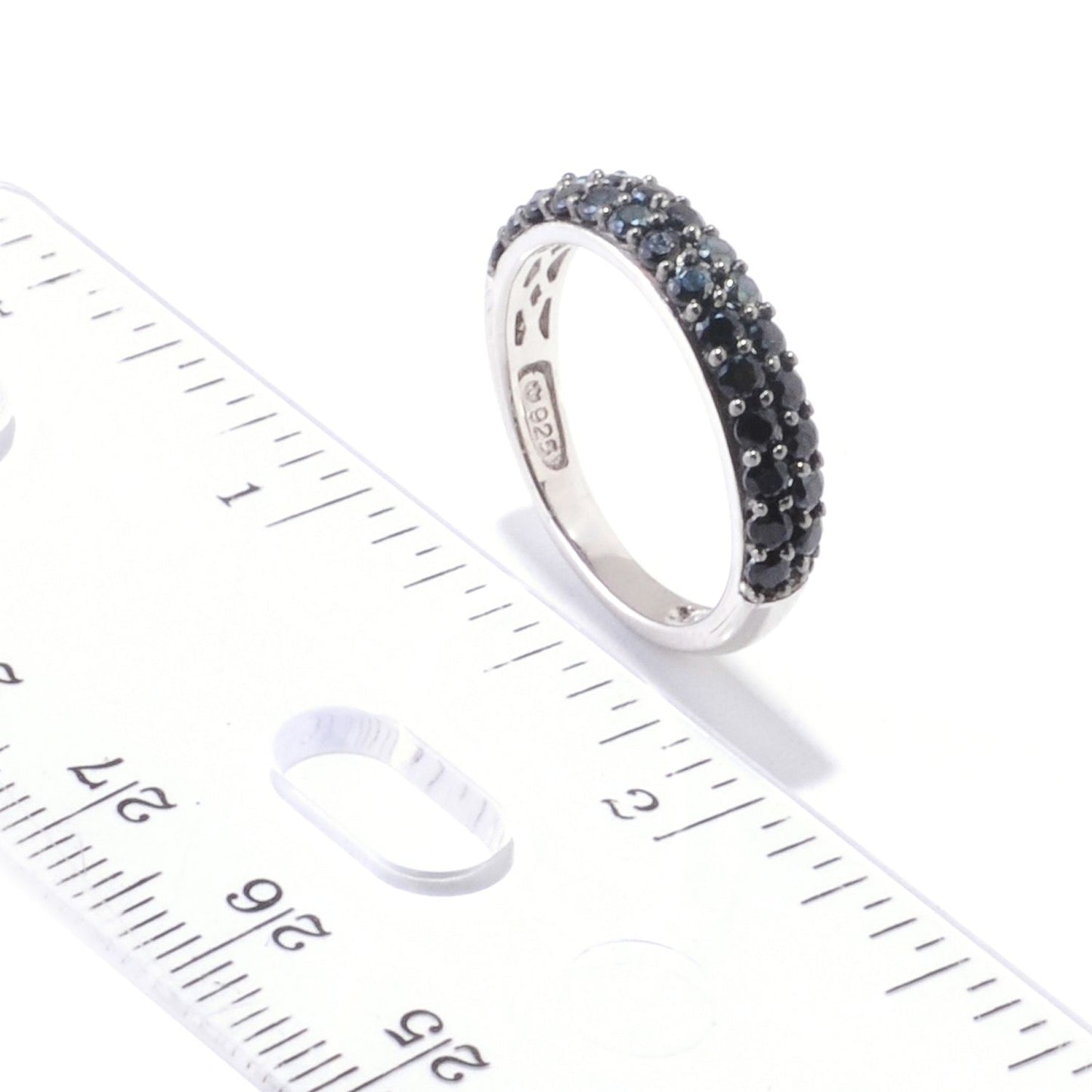 Sterling Silver Black Spinel Round Gemstone Band Rings