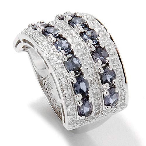Pinctore Sterling Silver 3.09ctw Color Change Garnet & White Zircon Broad Band Ring, Size 7