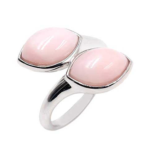 925 Sterling Silver Pink Opal Bypass Ring US9