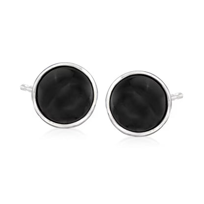 925 Sterling Silver Black Onyx Gemstone Stud Earrings