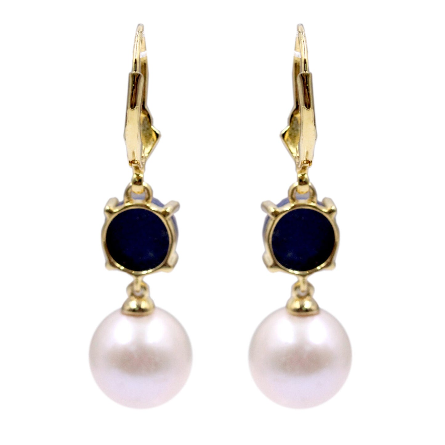 Natural Pearl With Lapis Lazuli Gemstone Earrings, 925 Sterling Silver Over Gold Plated Drop Earrings, Gift For Her