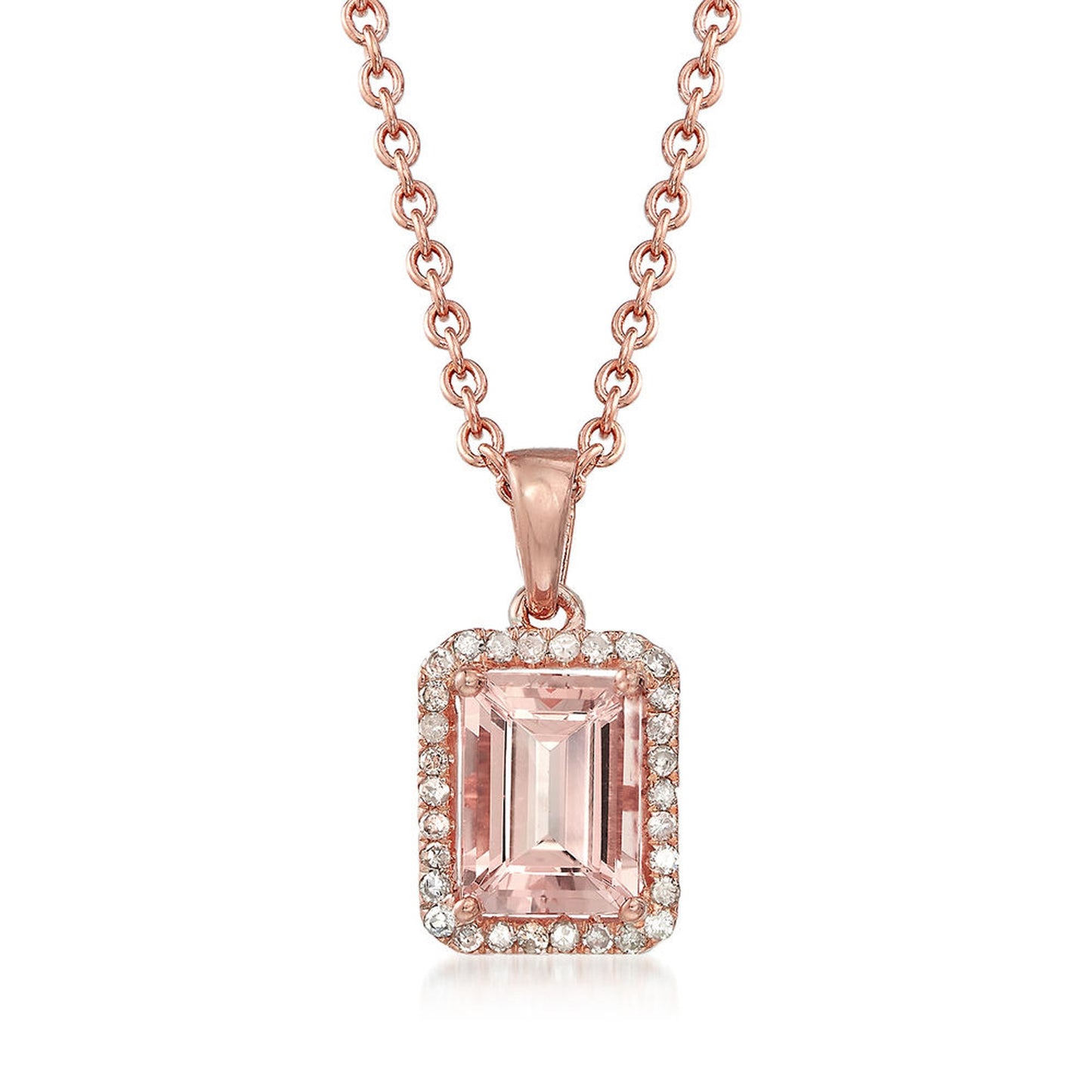 Morganite With Diamond Gemstone Pendant, 925 Sterling Silver Over Rose Gold Plated Pendant, Pendant With 18 Inches Chain, Gift For Her