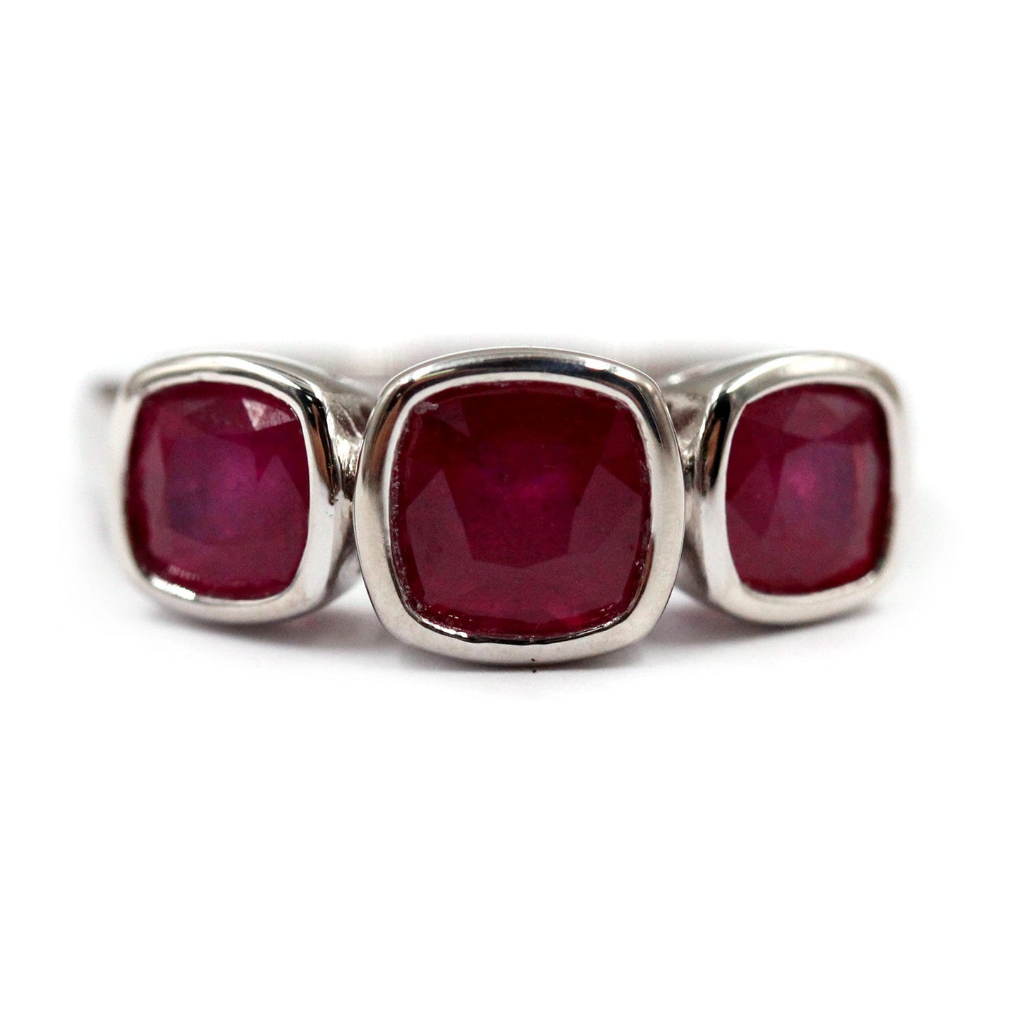 925 Sterling Silver Glass Filled Ruby 3-Stone Ring