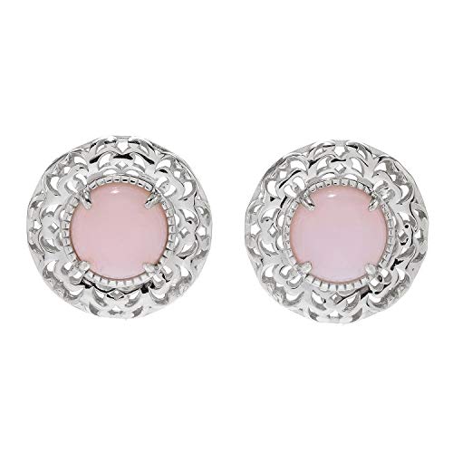 Pinctore Sterling Silver 10mm pink opal Openwork Stud Earrings