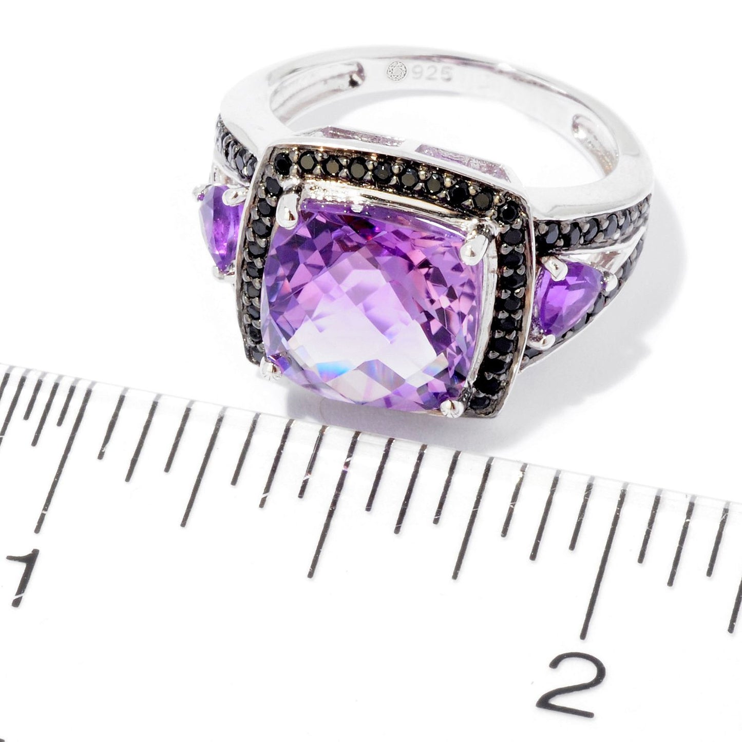 Pinctore SS/ 5.40ctw African Amethyst & Black Spinel Solitaire w/Accent Ring, Size 7