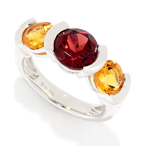 Pinctore Sterling Silver 3.50ctw Garnet & Citrine 3-Stone Band Ring