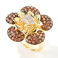 Pinctore Yellow Gold Plating Over Sterling Silver, Brown Zircon and Diamond " Flower "Rings